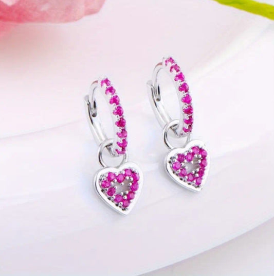 boucles Clarisse argenté anneau coeur rose