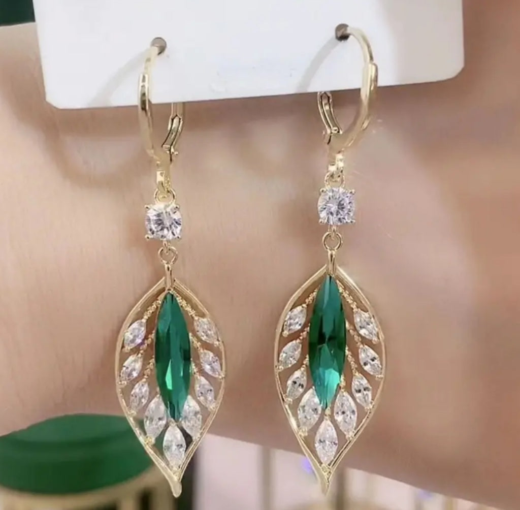 boucles Gwen plume verte strass/doré