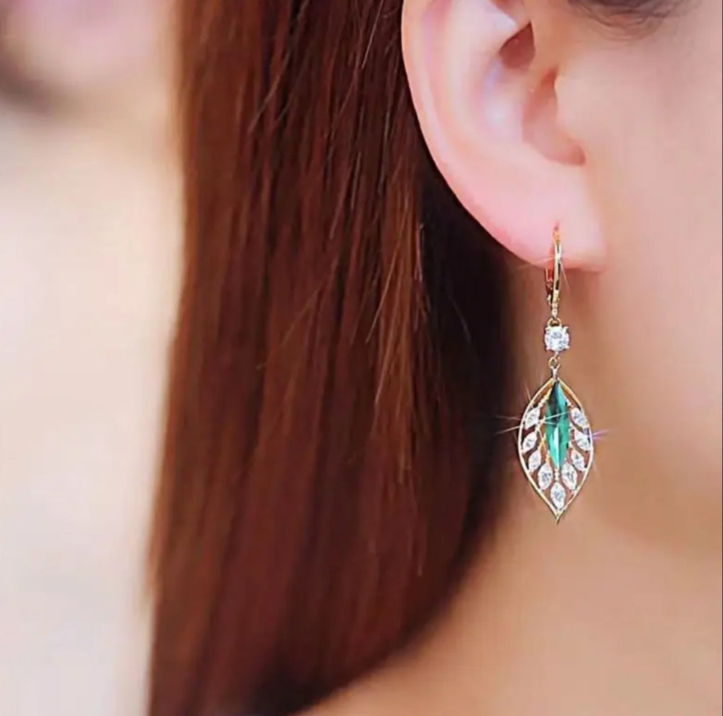 boucles Gwen plume verte strass/doré