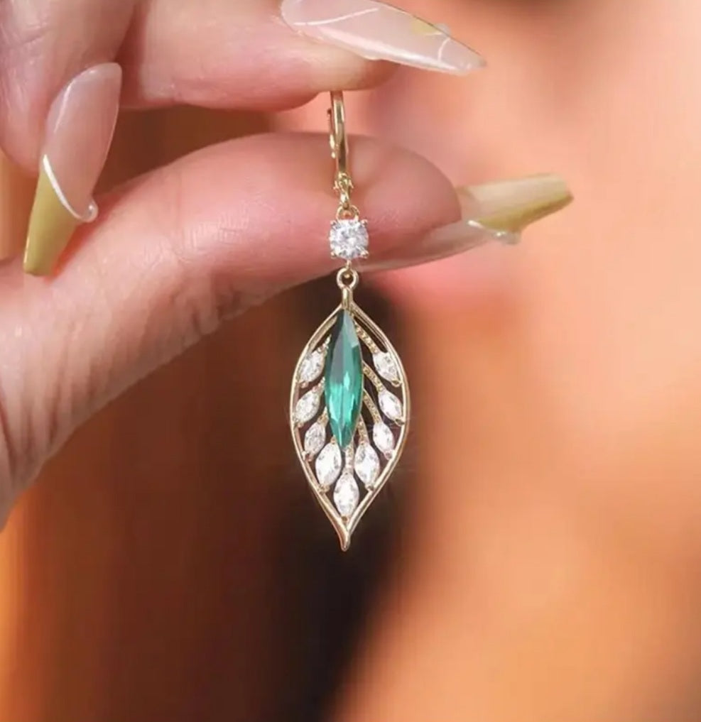 boucles Gwen plume verte strass/doré