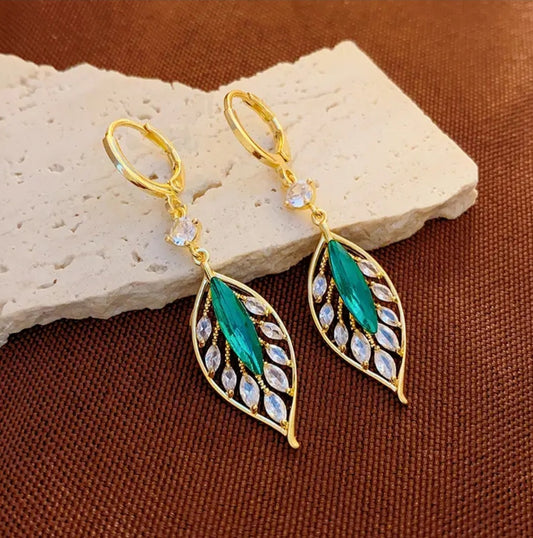 boucles Gwen plume verte strass/doré