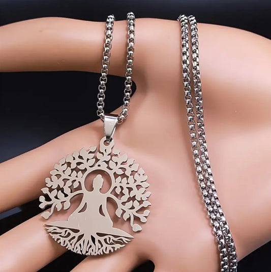 Collier médiation bouddha argenté