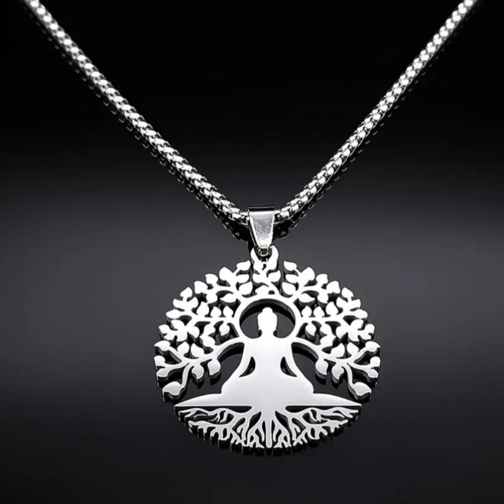 Collier médiation bouddha argenté
