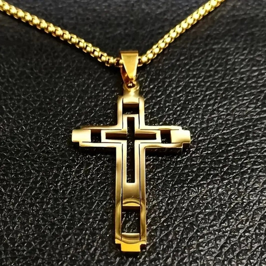 Collier croix religieuse doré