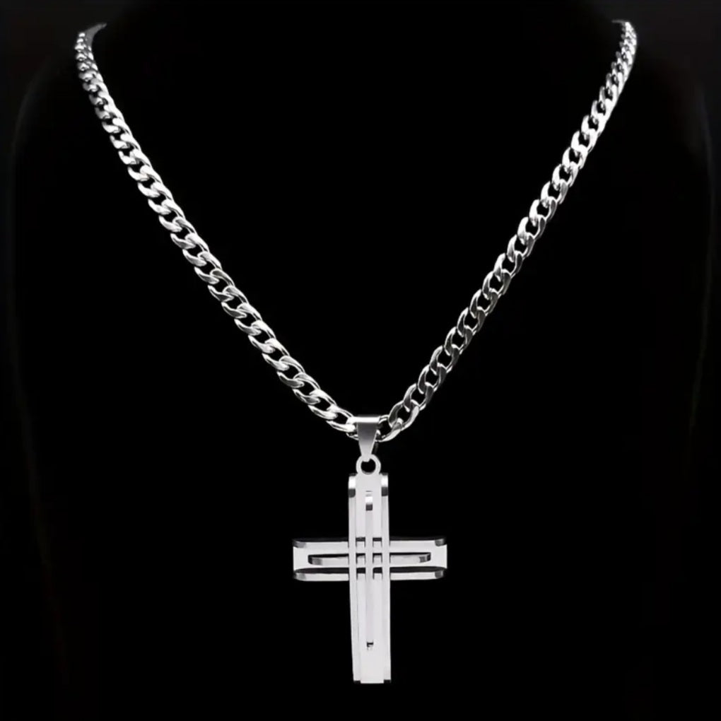 Collier croix argenté