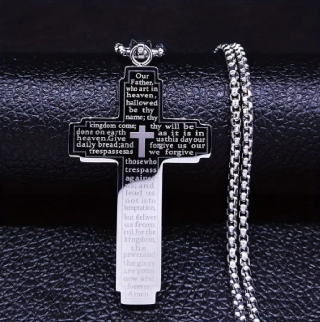 Collier croix de prière argenté