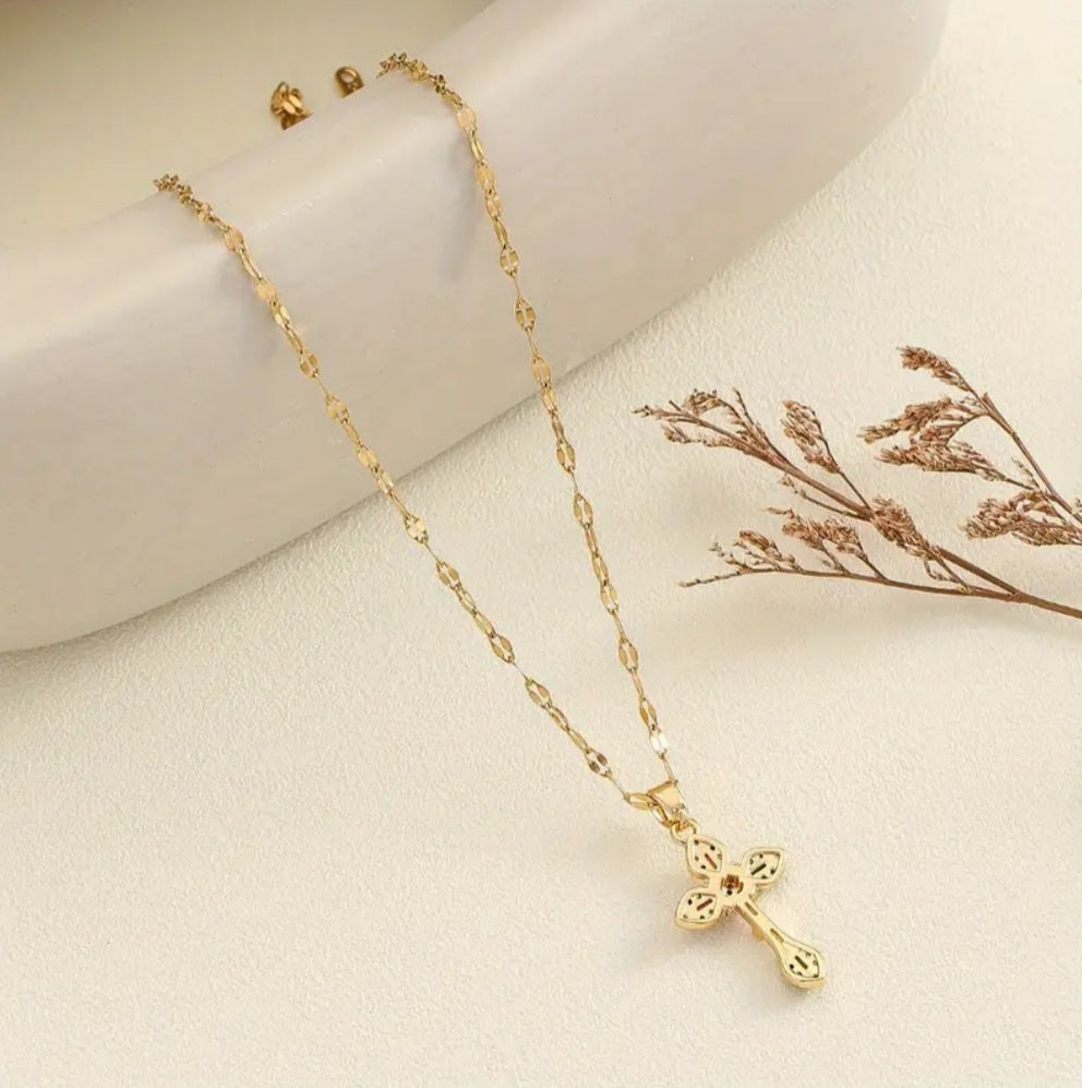 Collier croix coloré doré