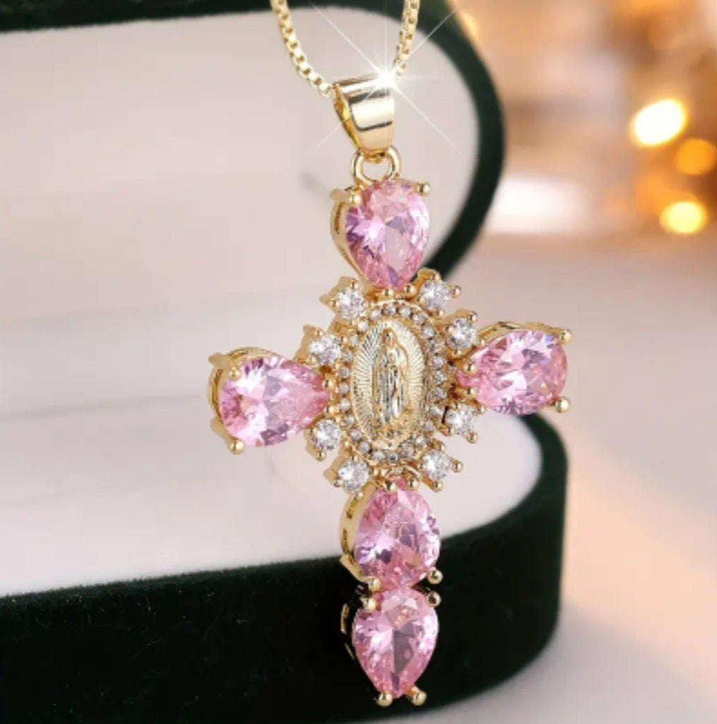 Collier croix rose doré