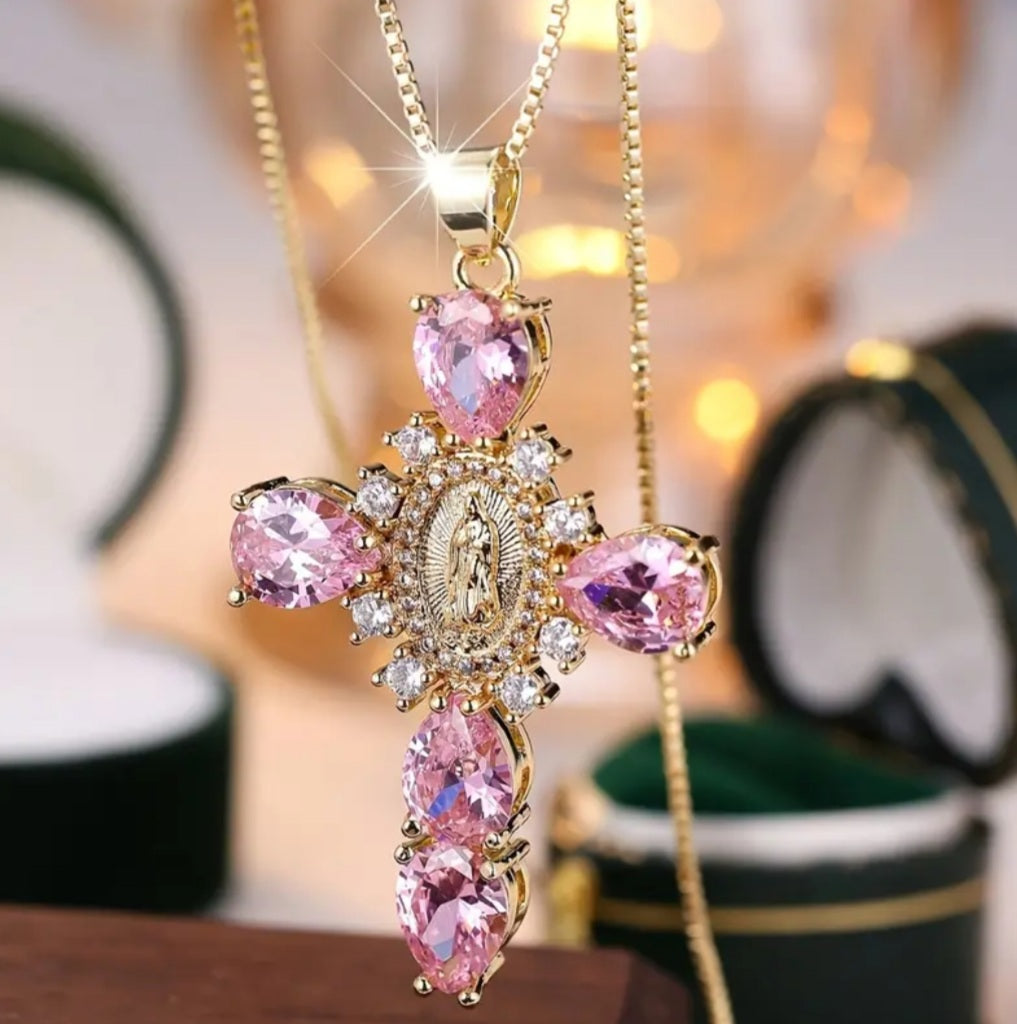 Collier croix rose doré