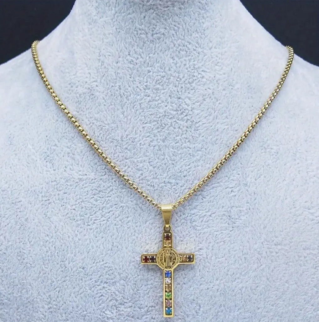 Collier Croix doré colorés