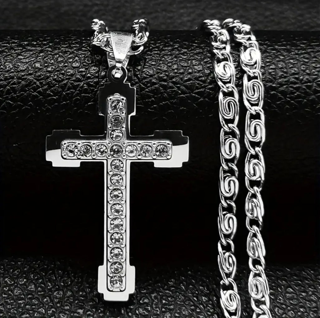 Collier croix argenté