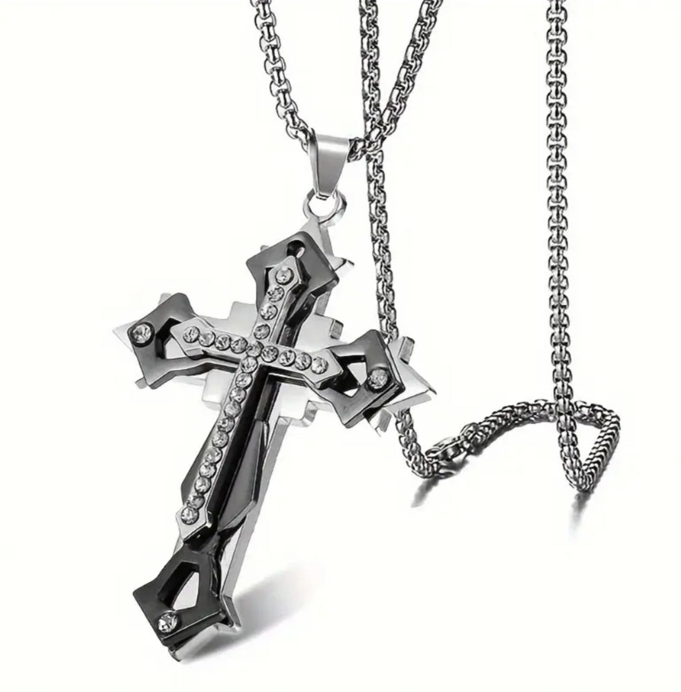 Collier Croix acier titane