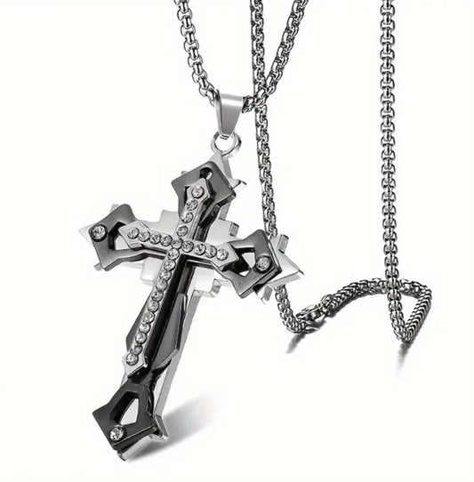 Collier Croix acier titane