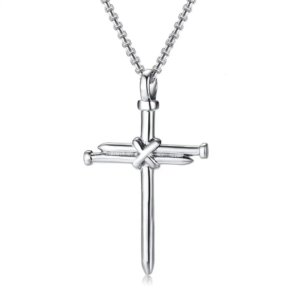 Collier croix clous argenté