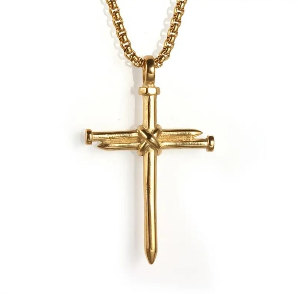 Collier croix clous doré