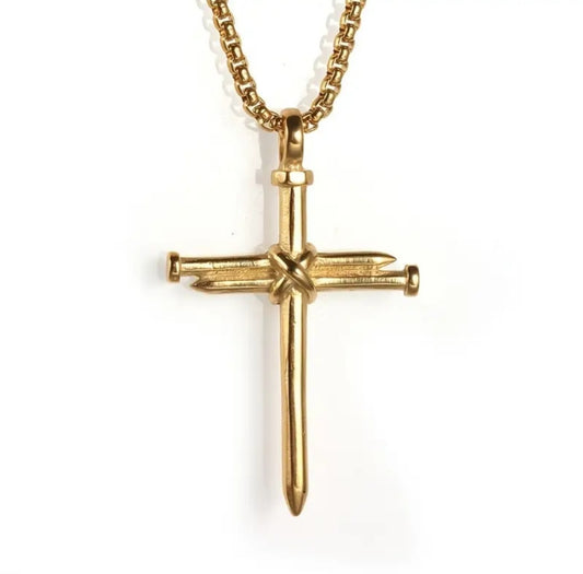Collier croix clous doré