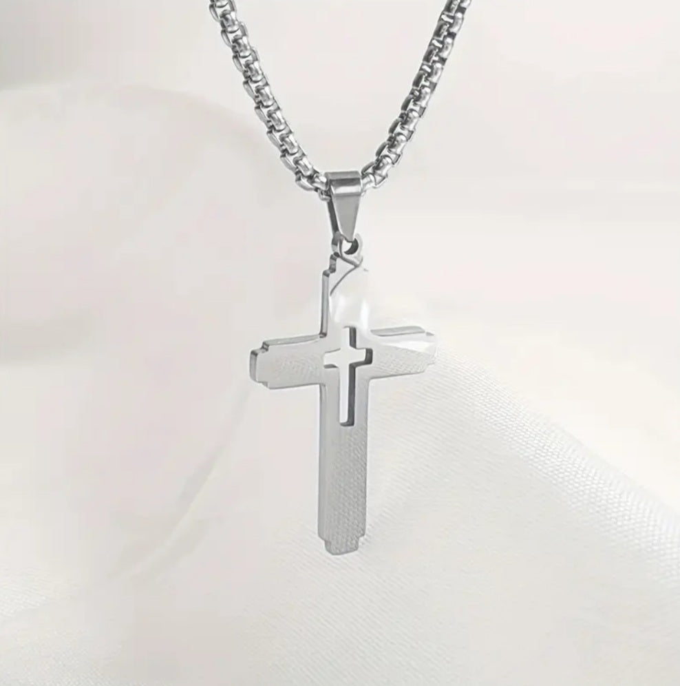 Collier croix argenté