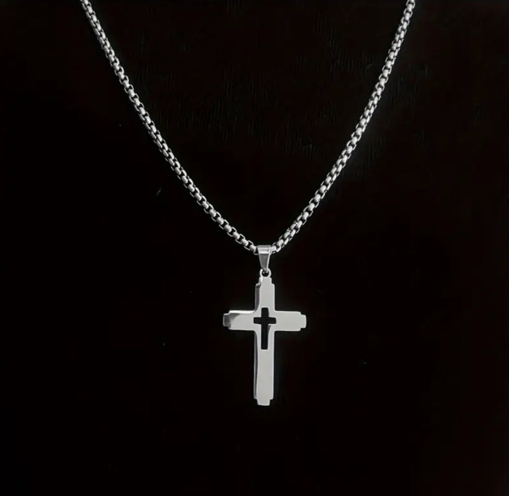 Collier croix argenté