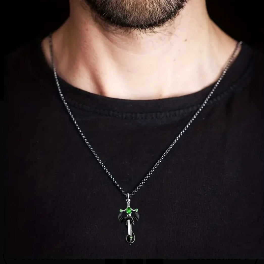 Collier dragon strass vert