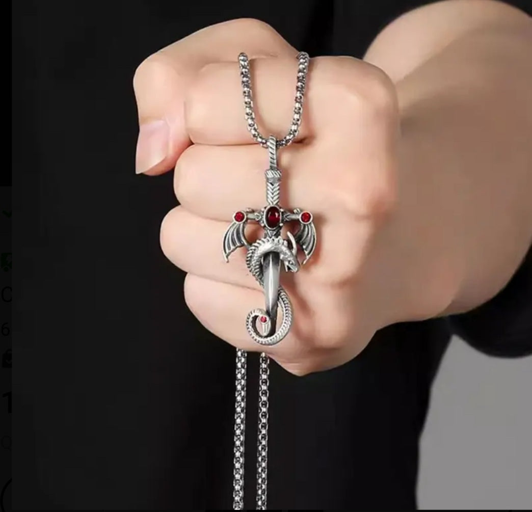 Collier dragon strass rouge