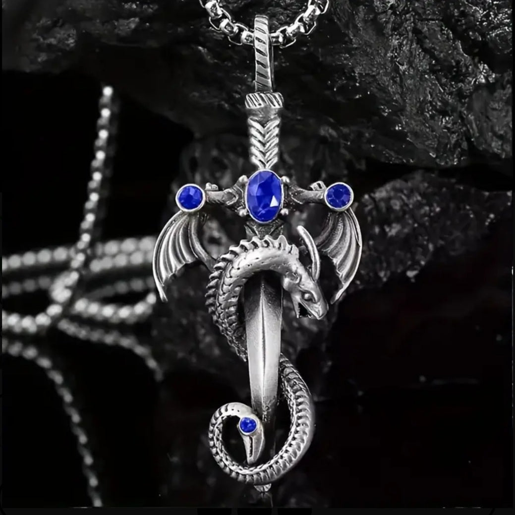 Collier dragon strass bleu