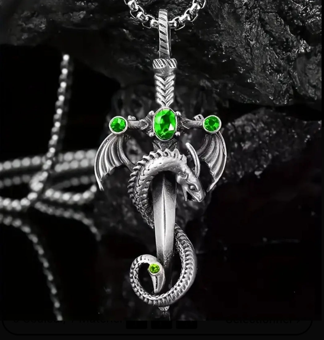 Collier dragon strass vert