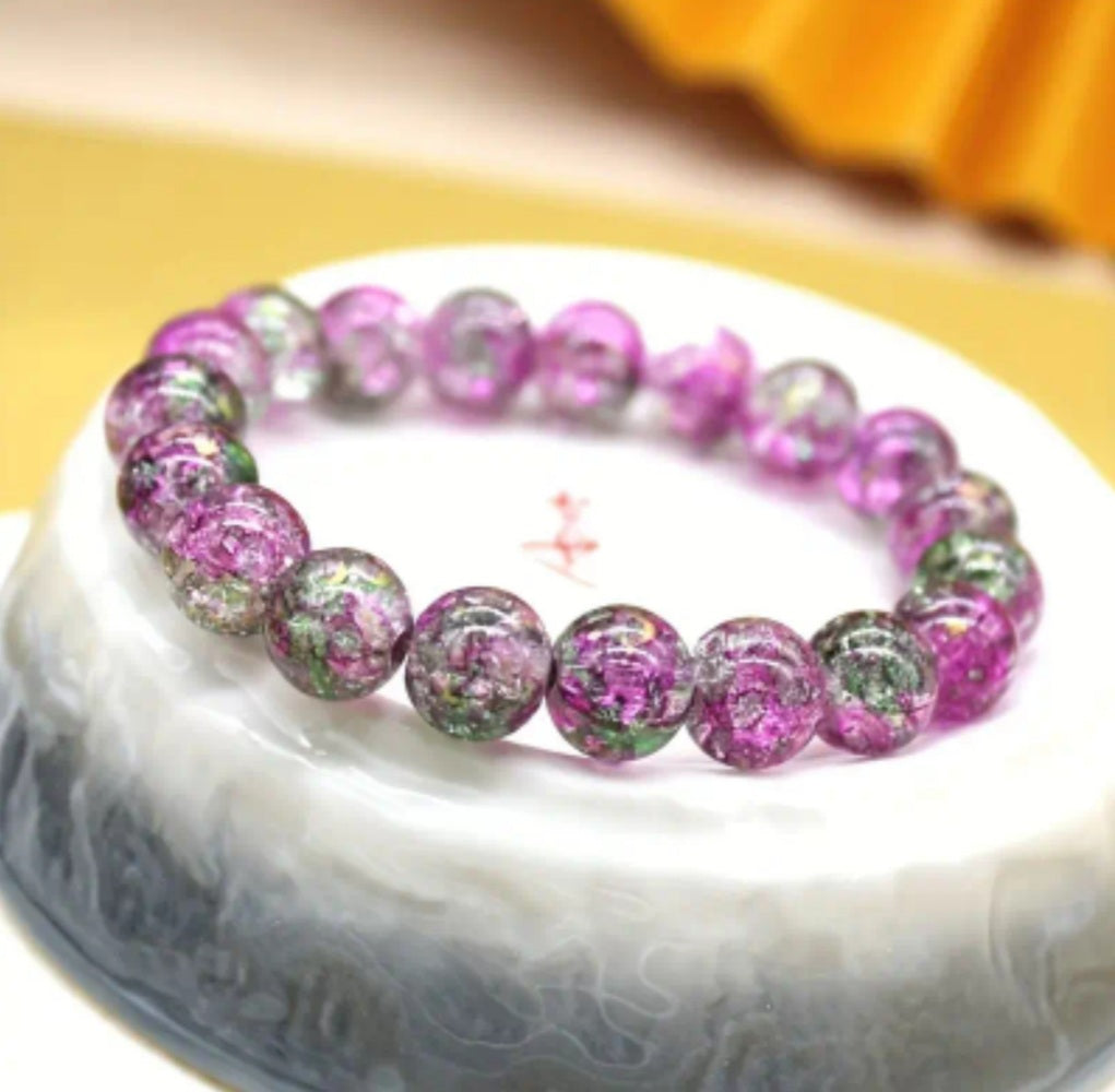 Bracelet perle de verre rose/vert