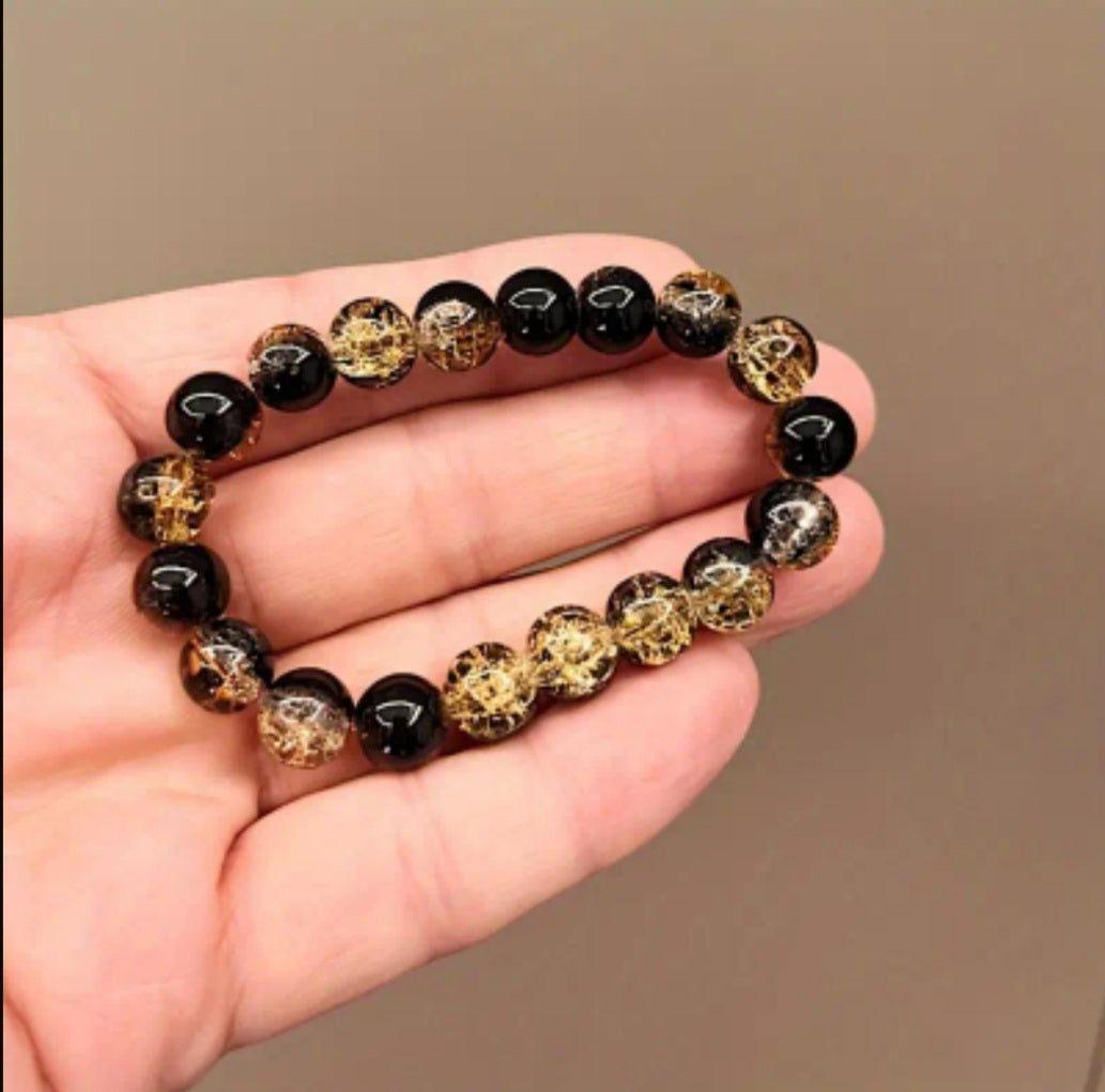 Bracelet perle de verre doré/noir