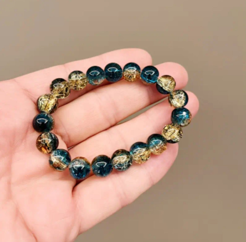 Bracelet perle de verre bleu/doré