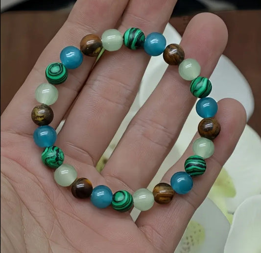 bracelet en pierre Oeil de tigre & malachite