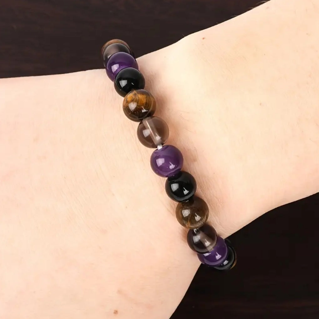 bracelet perle de tigre naturel et améthyste