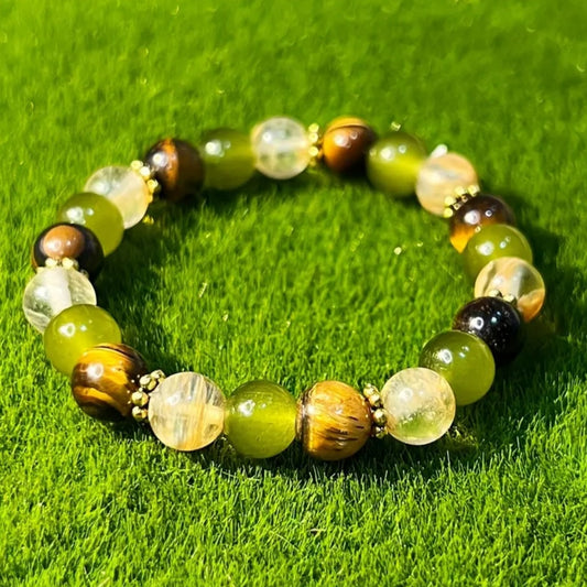bracelet quartz fumé & oeil de tigre