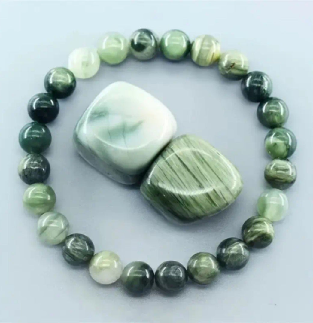 bracelet perles de serpentine verte naturelle