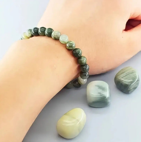 bracelet perles de serpentine verte naturelle