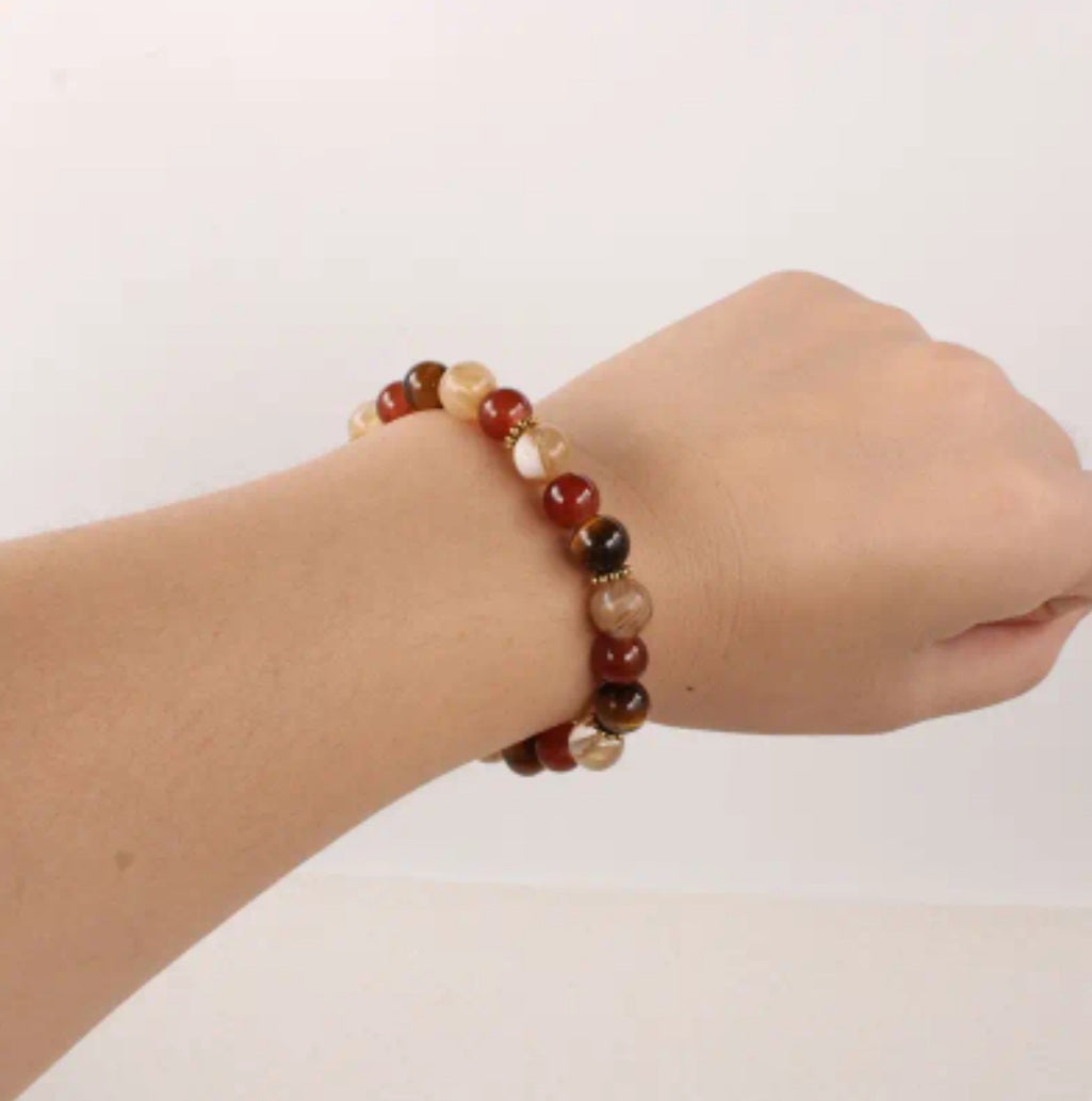 bracelet œil de tigre & agate rouge