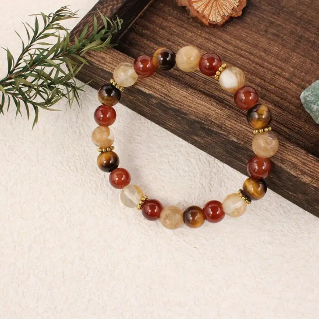 bracelet œil de tigre & agate rouge