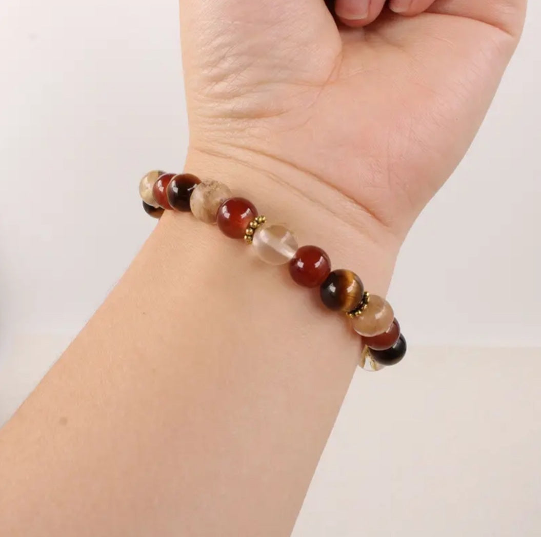 bracelet œil de tigre & agate rouge