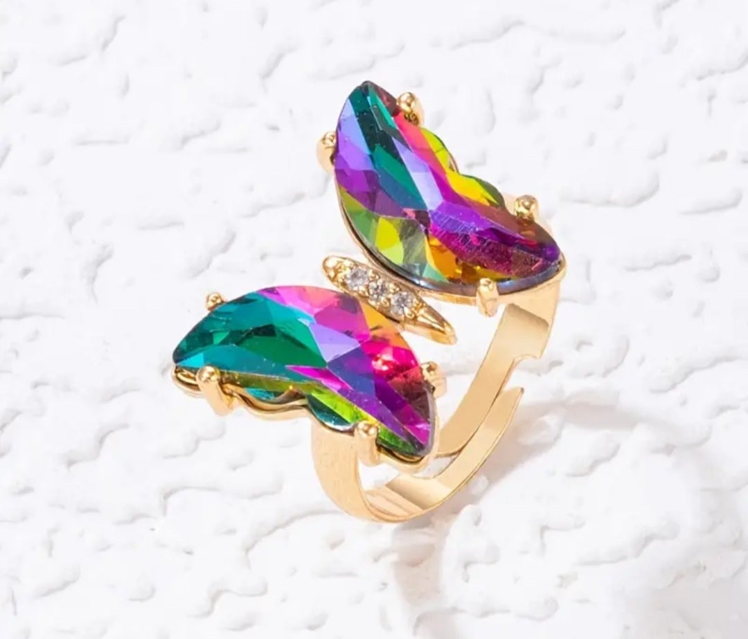 bague papillon Zoé arc en ciel