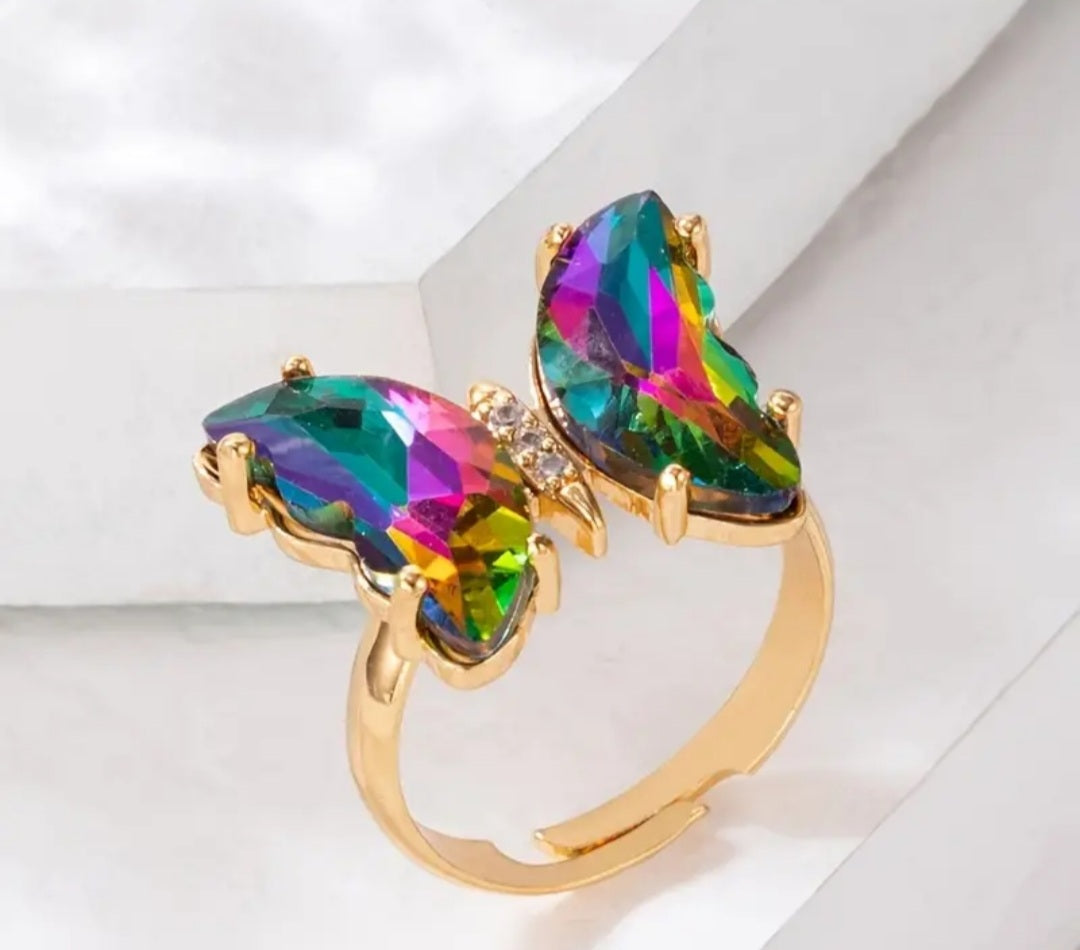 bague papillon Zoé arc en ciel