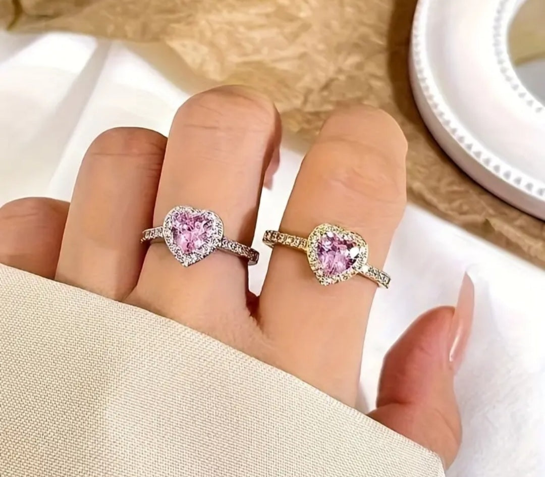 bague Célia coeur rose/doré strass
