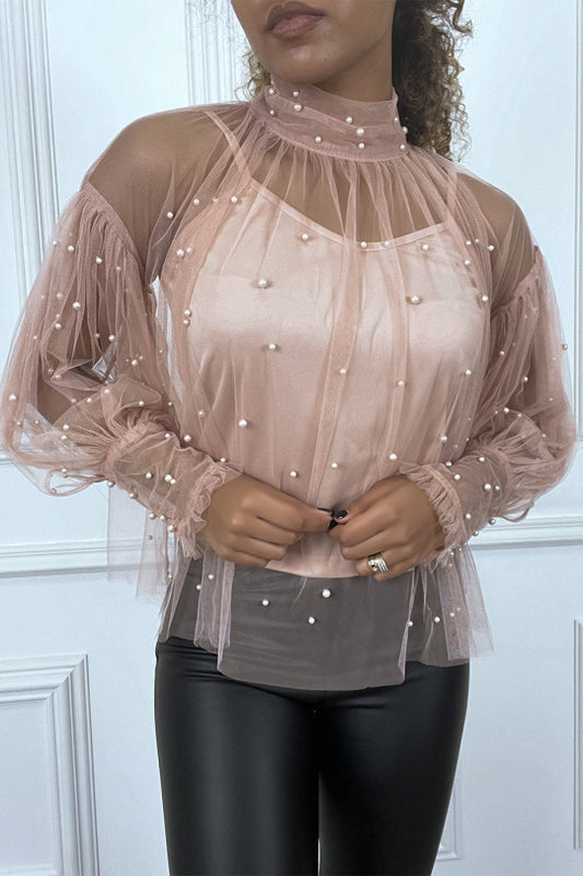 🌺Blouse rose en tulle