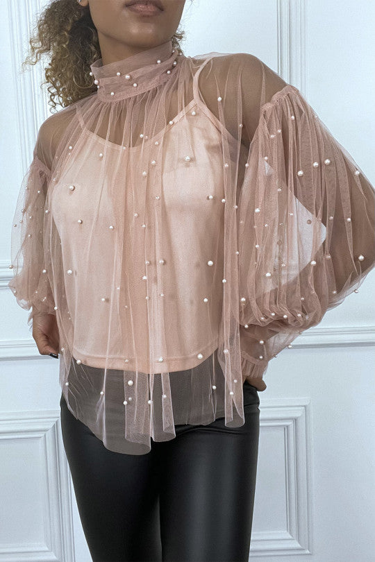 🌺Blouse rose en tulle