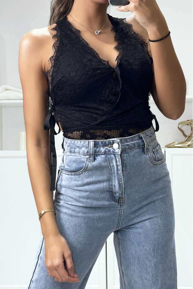 💐Body noir en dentelle croisé devant