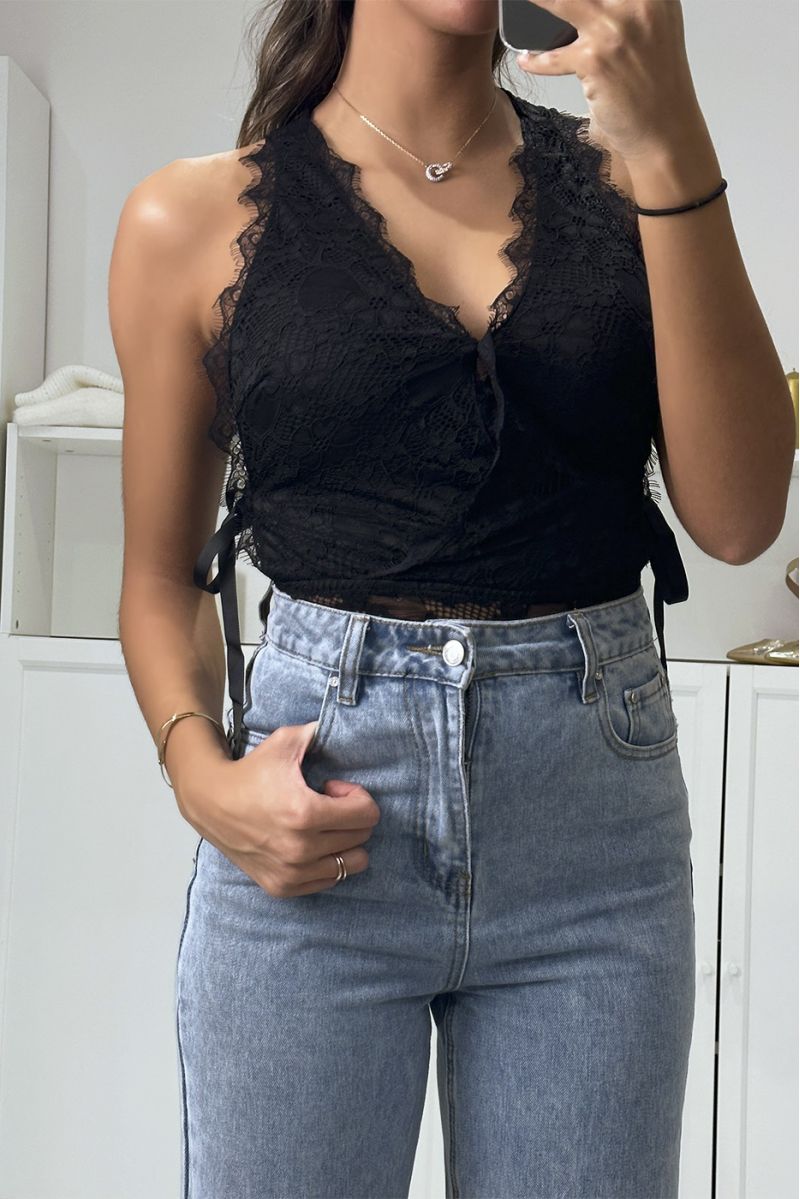 💐Body noir en dentelle croisé devant