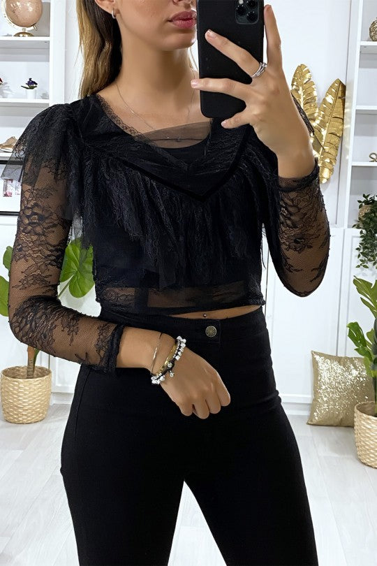 ZCrop top noir en dentelle