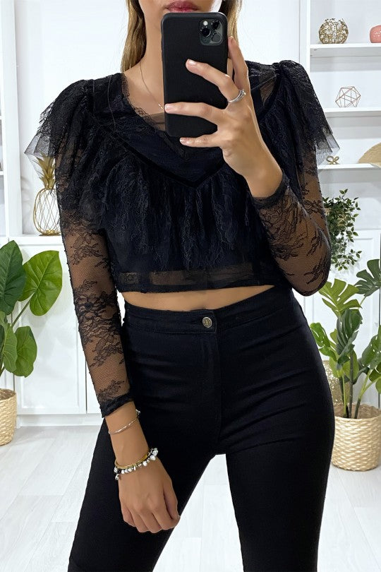 ZCrop top noir en dentelle