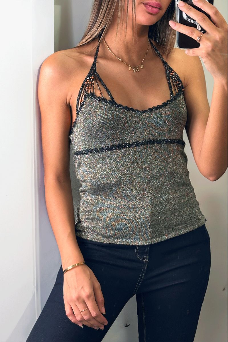 🌹Débardeur noir perles