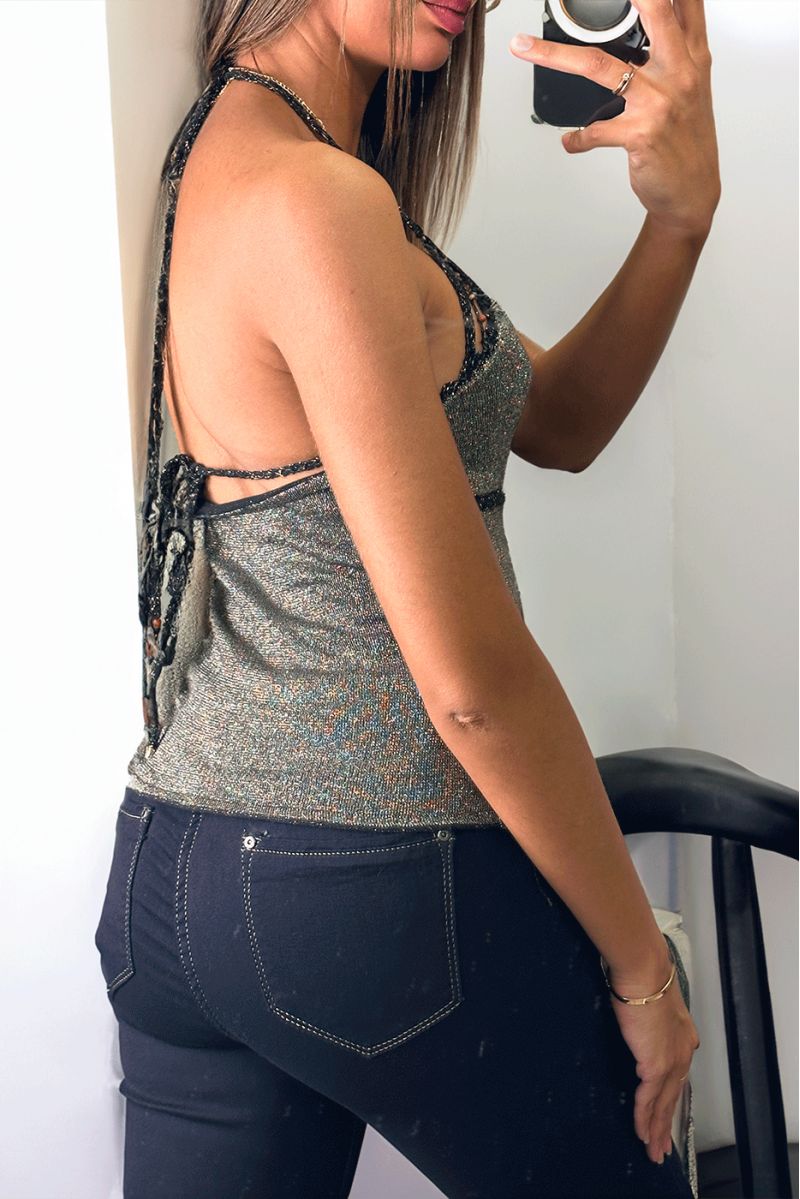 🌹Débardeur noir perles