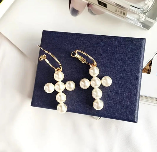 boucles Léonie anneau croix perles