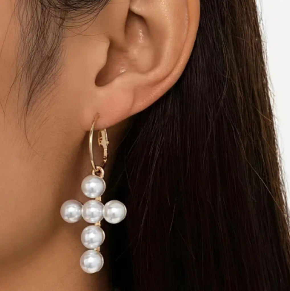 boucles Léonie anneau croix perles